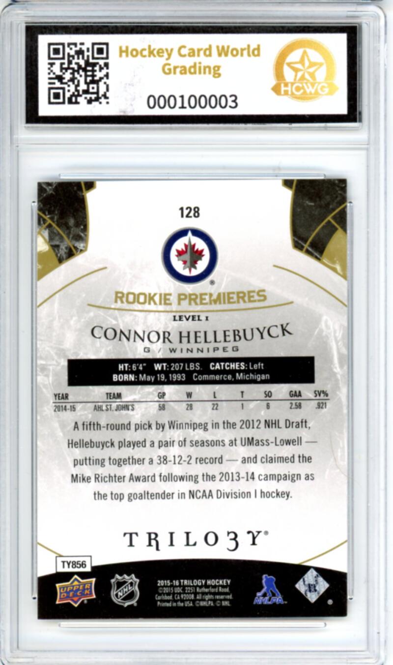 2015-16 Upper Deck Trilogy #128 Connor Hellebuyck RC Rookie - Graded HCWG 8 Image 2