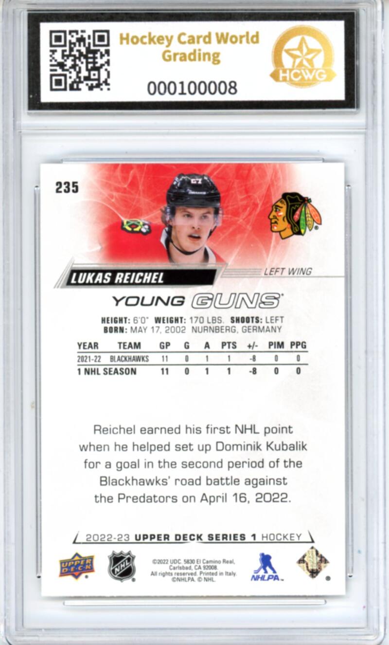 2022-23 Upper Deck #235 Lukas Reichel Young Guns RC - Graded HCWG 9 Image 2