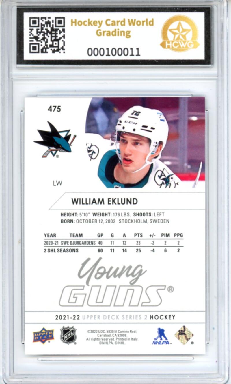2021-22 Upper Deck #475 William Eklund Young Guns RC - Graded HCWG 9 Image 2