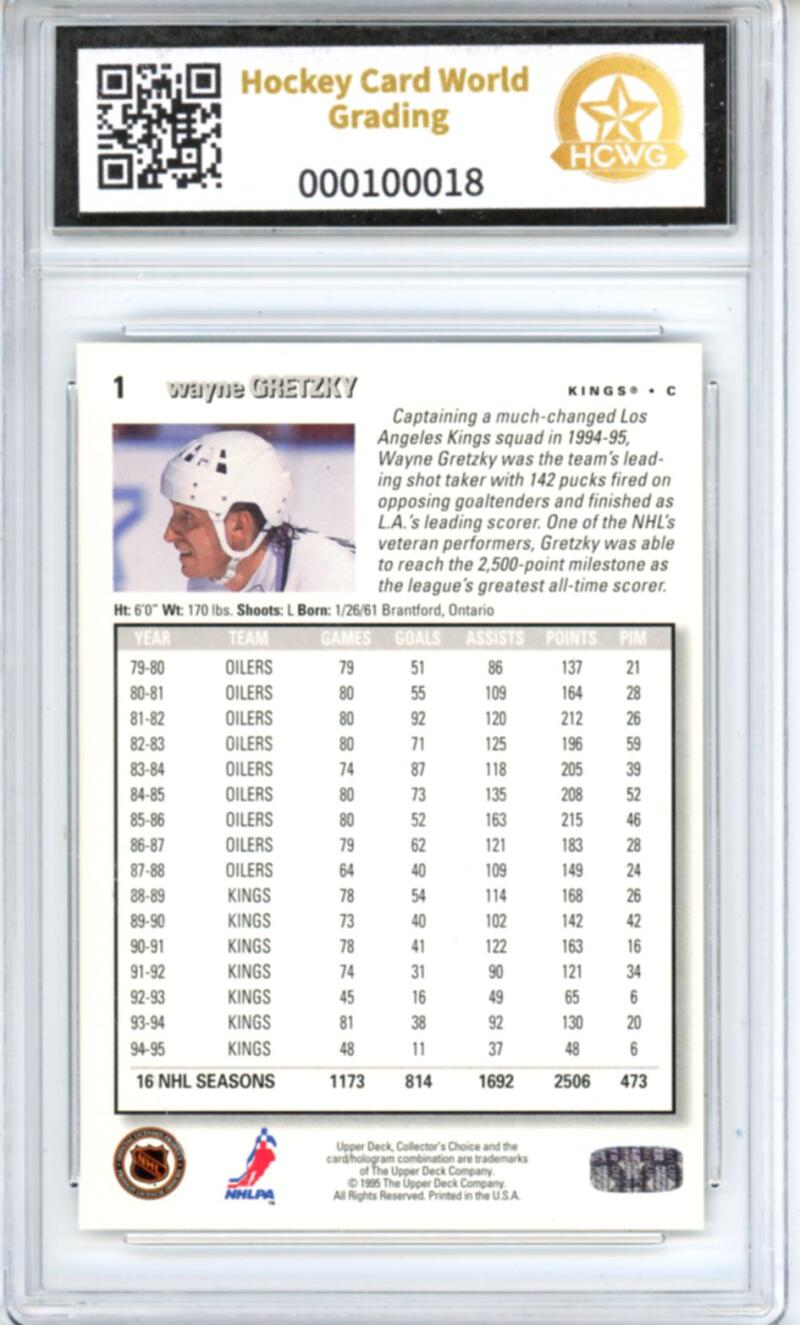 1995-96 Collector's Choice Player's Club #1 Wayne Gretzky - Graded HCWG 9 Image 2