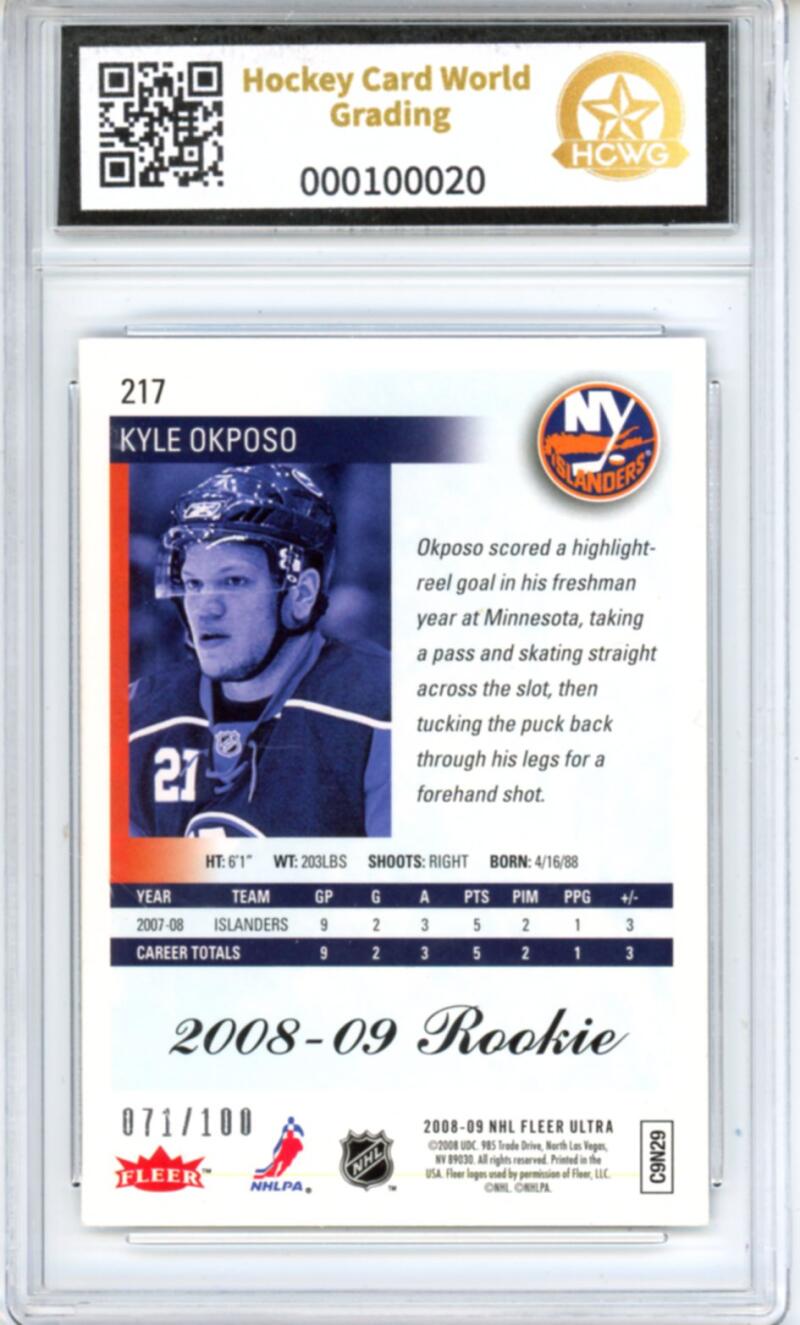 2008-09 Ultra Ice Medallion #217 Kyle Okposo 71/100 Rookie RC - Graded HCWG 9 Image 2