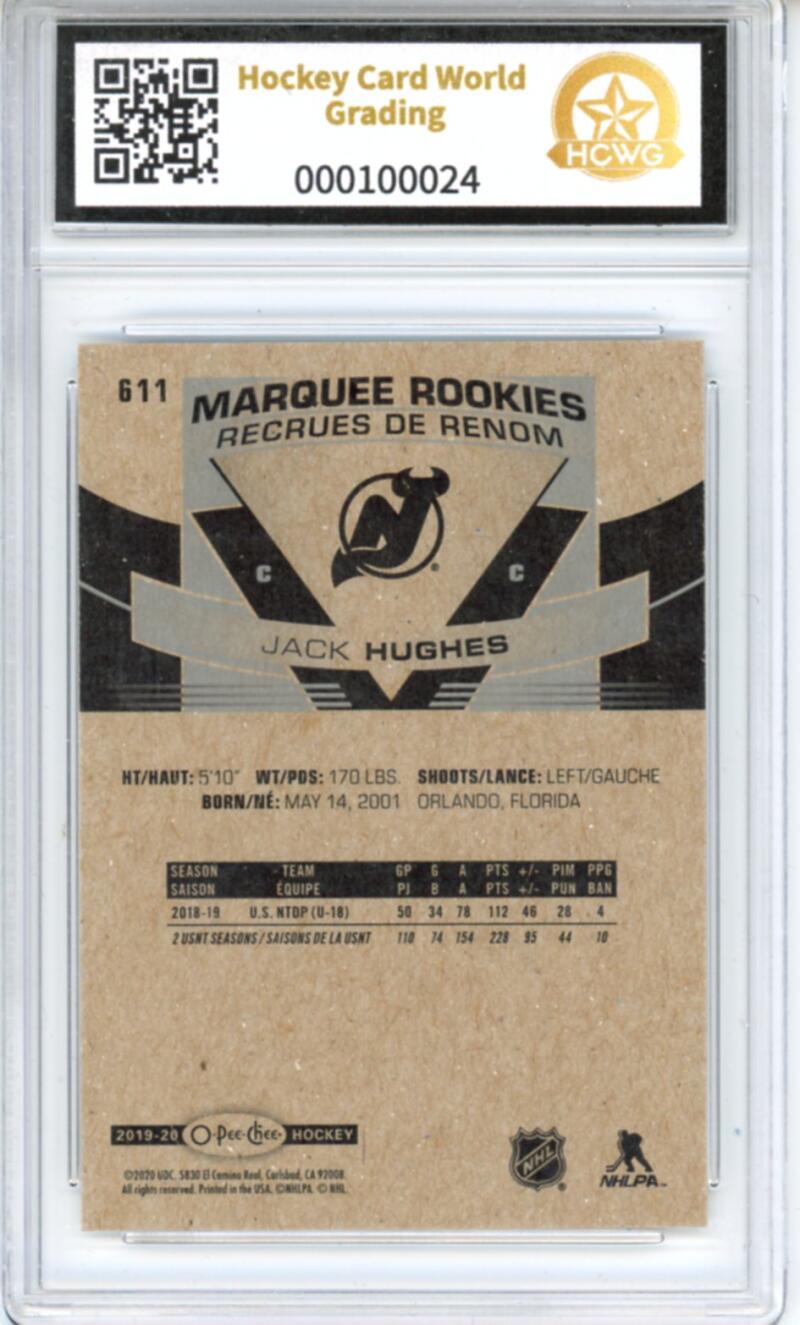2019-20 O-Pee-Chee #611 Jack Hughes Rookie RC - Graded HCWG 9 Image 2