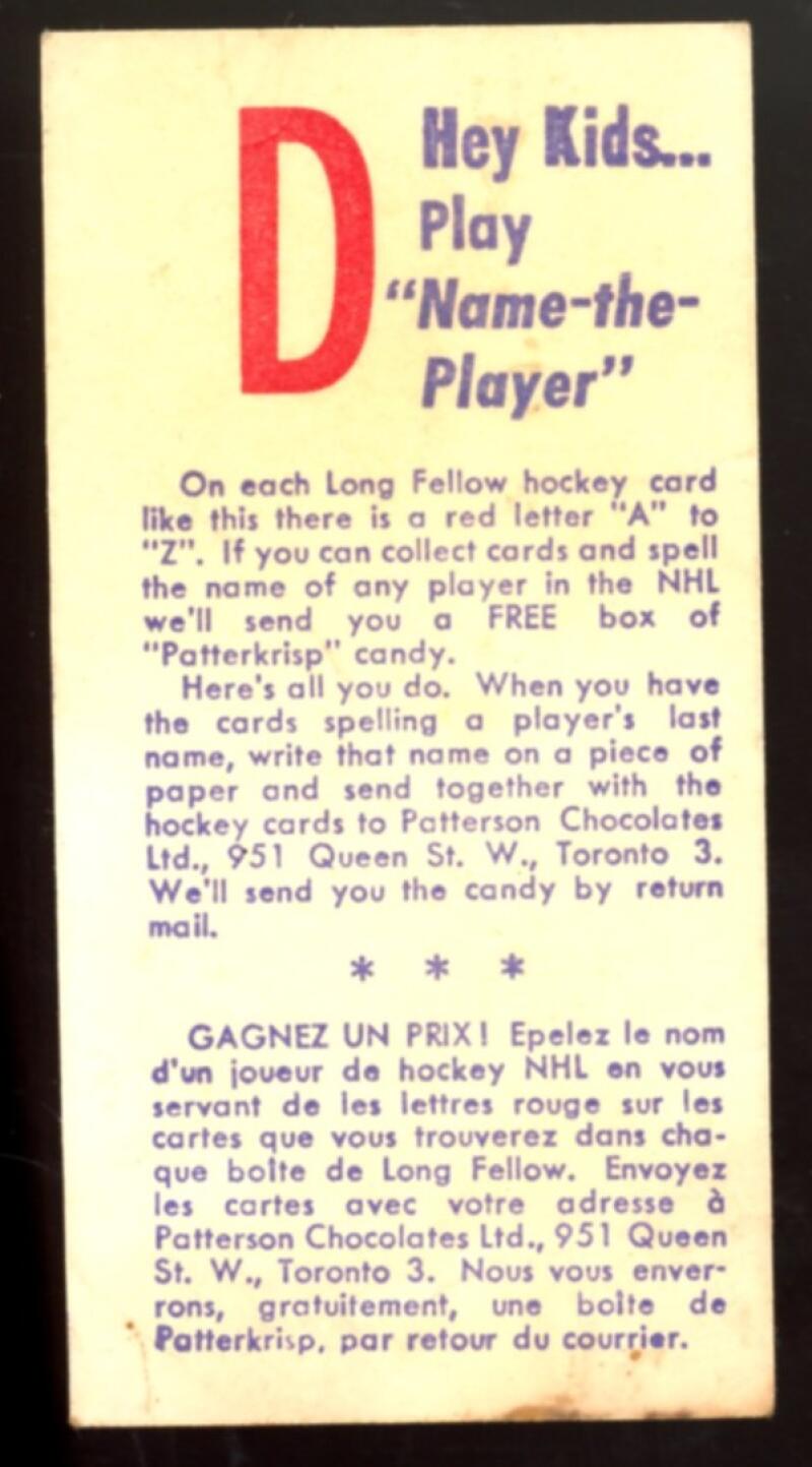 1961 Pattersonâs Hockey Patter #D Face-Off - Extremely Rare - V99006 Image 2