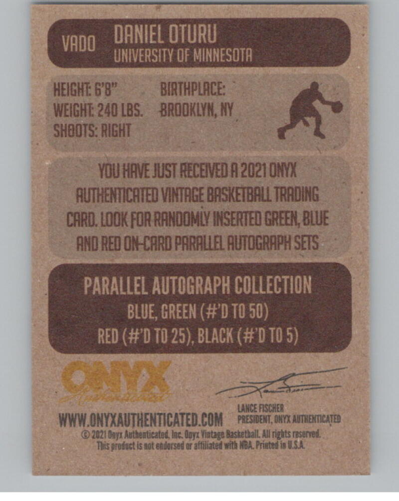 2021-22 Onyx Vintage Autographs #VADO Daniel Oturu Basketball V99011 Image 2