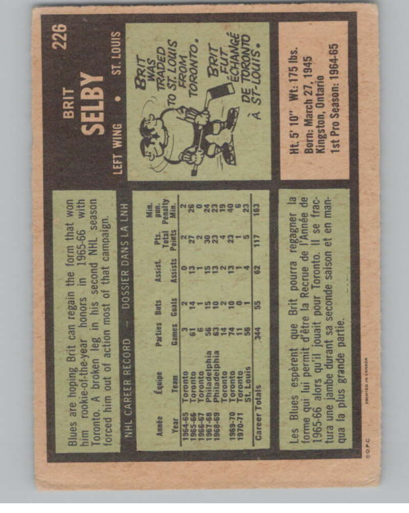 1971-72 O-Pee-Chee #226 Brit Selby St. Louis Blues V99056 Image 2