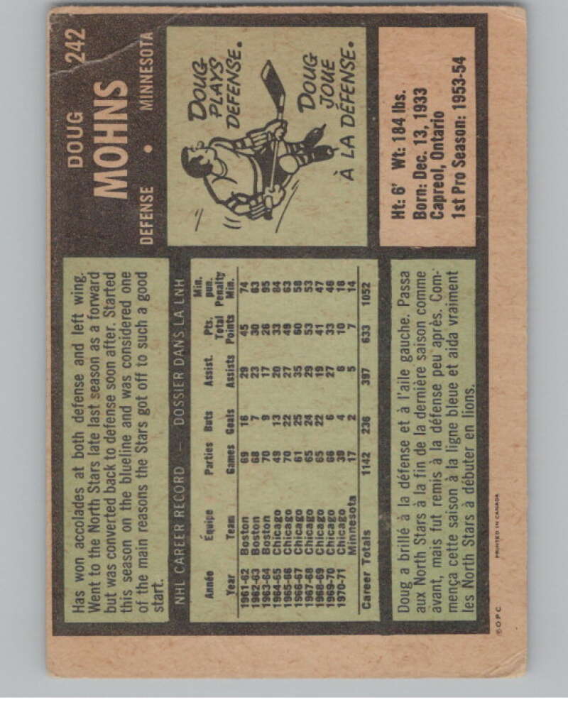 1971-72 O-Pee-Chee #242 Doug Mohns Minnesota North Stars V99058 Image 2