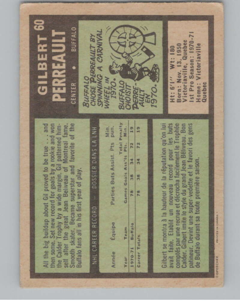 1971-72 O-Pee-Chee #60 Gilbert Perreault Buffalo Sabres V99103 Image 2