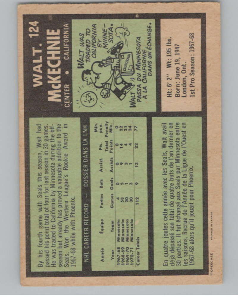 1971-72 O-Pee-Chee #124 Walt McKechnie California Golden Seals V99143 Image 2