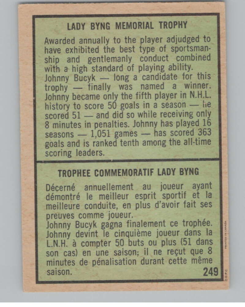 1971-72 O-Pee-Chee #249 Johnny Bucyk TR Boston Bruins V99211 Image 2