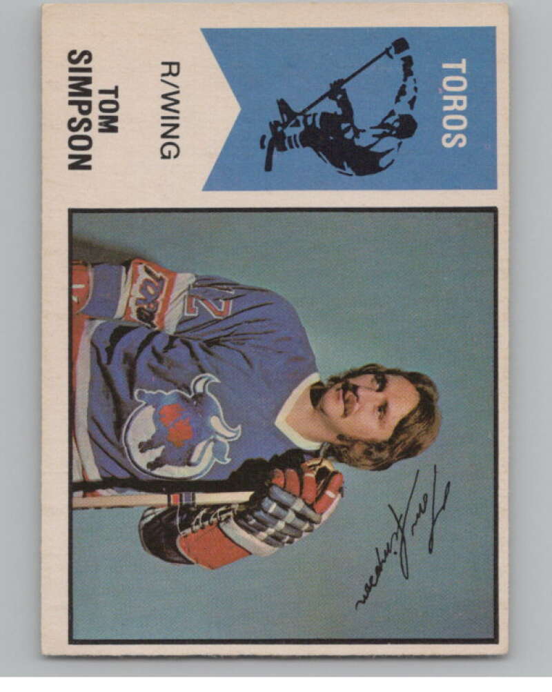 1974-75 O-Pee-Chee WHA #16 Tom Simpson RC Rookie Toros V99217 Image 1