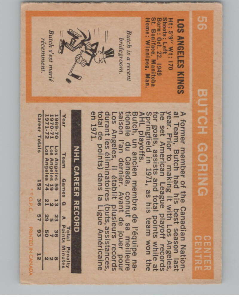 1972-73 O-Pee-Chee #56 Butch Goring Los Angeles Kings V99387 Image 2