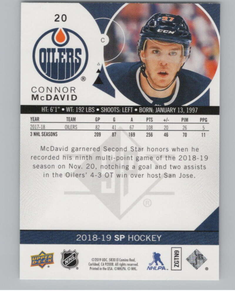 2018-19 SP Authentic #20 Connor McDavid Edmonton Oilers V99678 Image 2