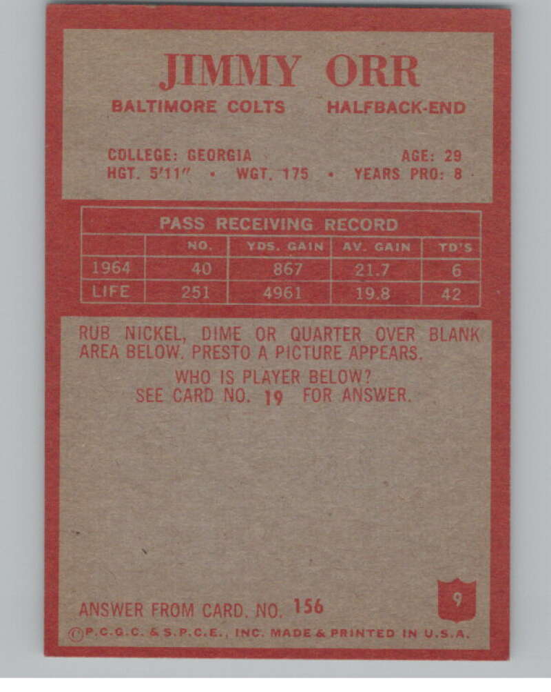 1965 Philadelphia #9 Jimmy Orr Baltimore Colts 100997 Image 2