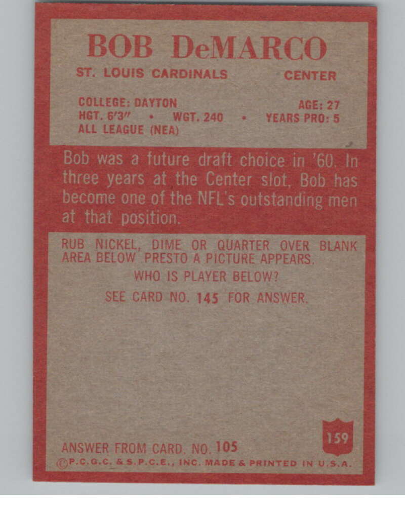 1965 Philadelphia #159 Bob DeMarco St. Louis Cardinals 101011 Image 2