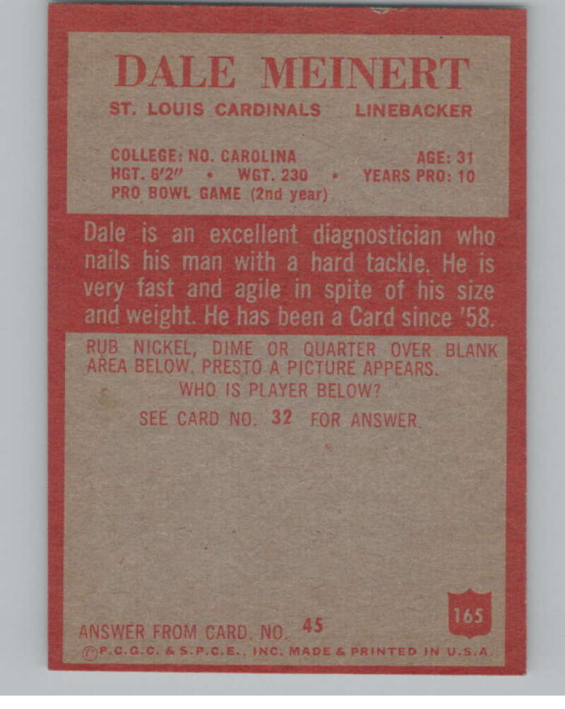 1965 Philadelphia #165 Dale Meinert St. Louis Cardinals 101012 Image 2