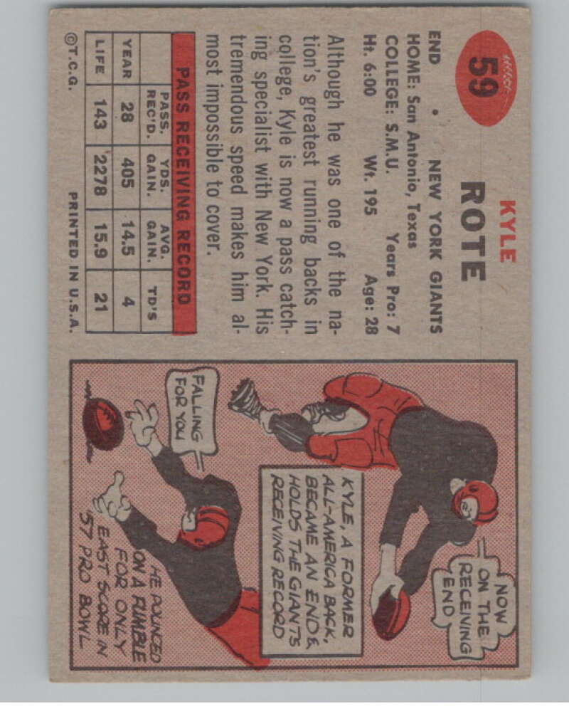 1957 Topps #59 Kyle Rote New York Giants 101016 Image 2