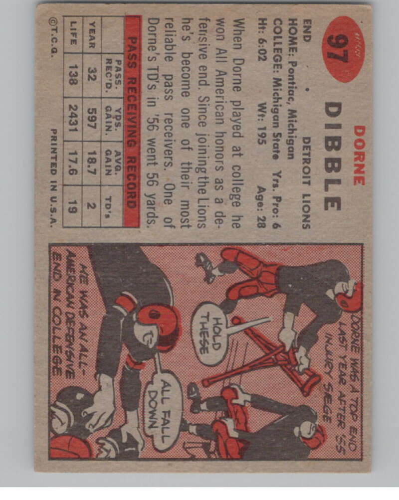1957 Topps #97 Dorne Dibble Detroit Lions 101021 Image 2