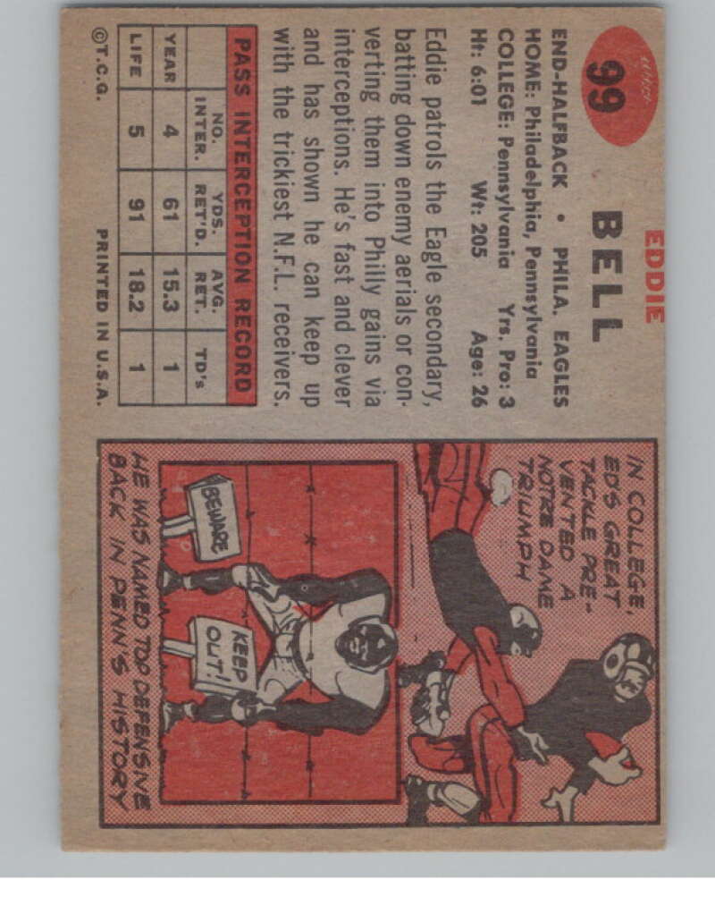 1957 Topps #99 Eddie Bell Philadelphia Eagles 101023 Image 2