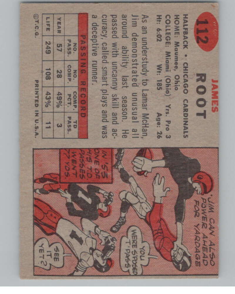 1957 Topps #112 James Root RC Rookie Chicago Cardinals 101025 Image 2