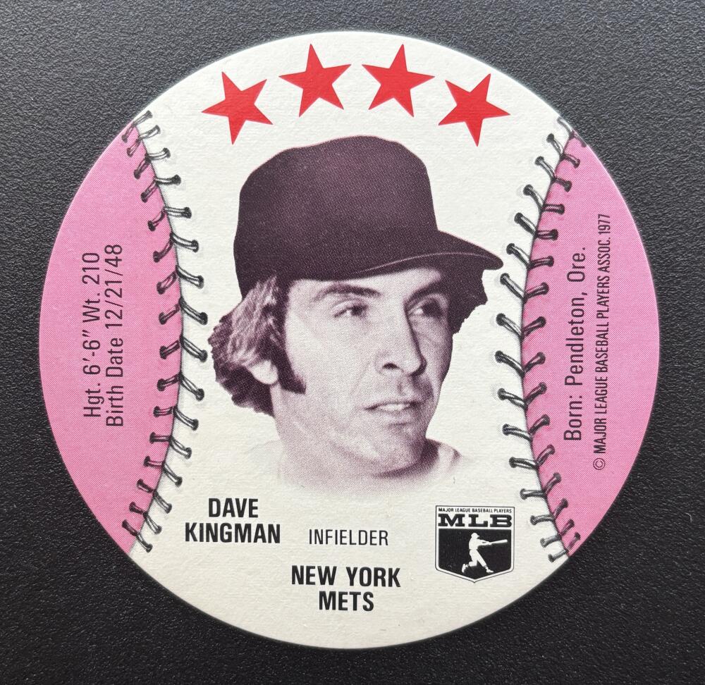 1976 MSA Buckmans Zipz Discs Dave Kingman Baseball New York Mets Image 1
