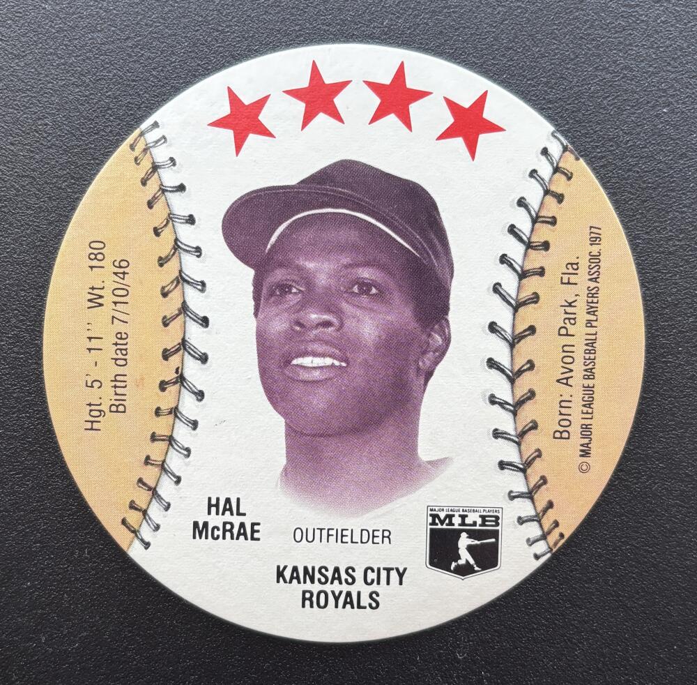 1976 MSA Buckmans Zipz Discs Hal McRae Baseball Kansas City Royals Image 1