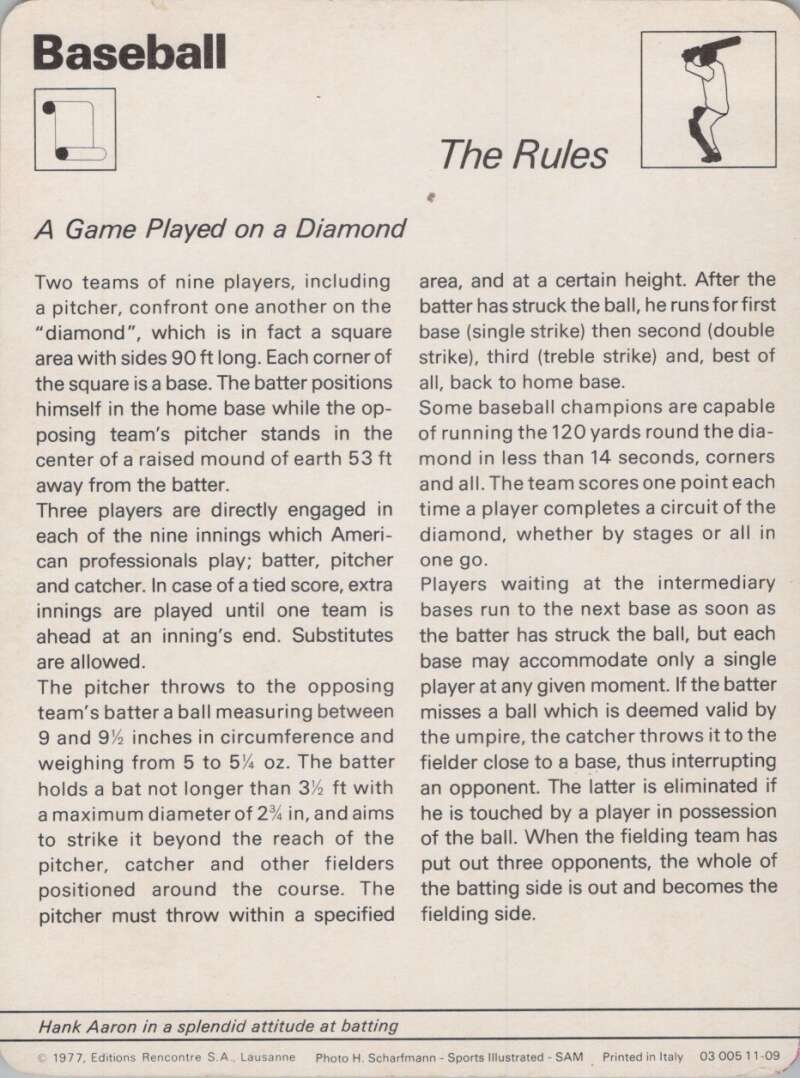 1977 Sportscaster #1109 The Rules Baseball Photo Card Image 2