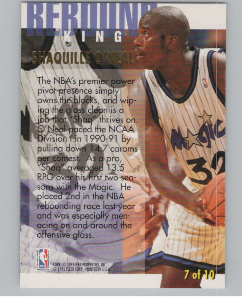 1994-95 Fleer Ultra Rebound Kings #7 Shaquille O'Neal Orlando Magic V101181 Image 2