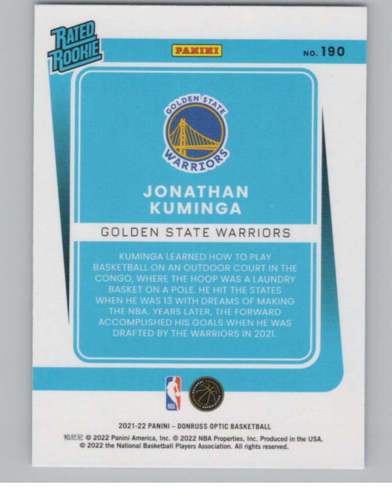 2021-22 Donruss Optic #190 Jonathan Kuminga Rated Rookies RC V101200 Image 2