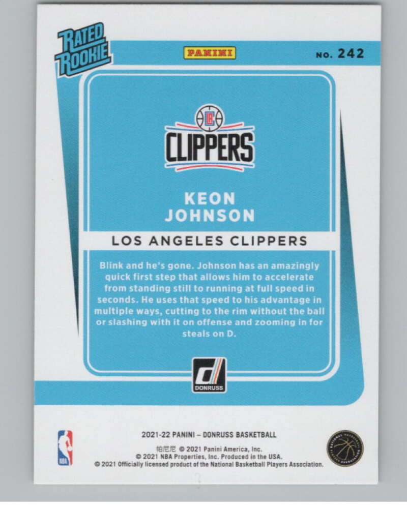 2021-22 Donruss Holo Green Yellow Laser #242 Keon Johnson Rookie RC V101377 Image 2
