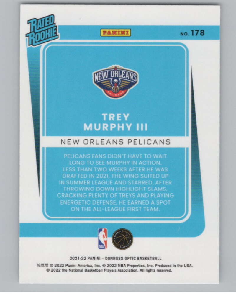 2021-22 Donruss Optic #178 Trey Murphy III Rated Rookies RC Rookie V101383 Image 2