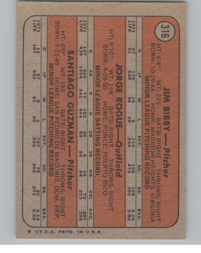 1972 Topps #316 Bibby/Roque/Guzman Rookies RC Rookie Cardinals V101415 Image 2
