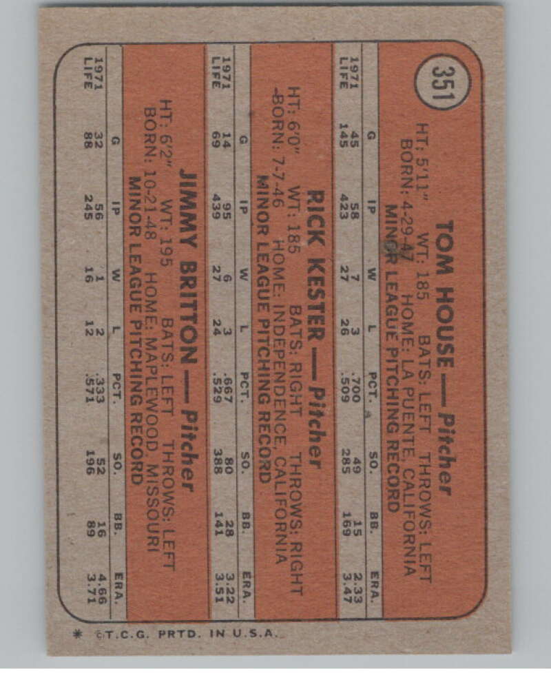 1972 Topps #351 House/Kester/Britton Rookies RC Rookie Braves V101422 Image 2