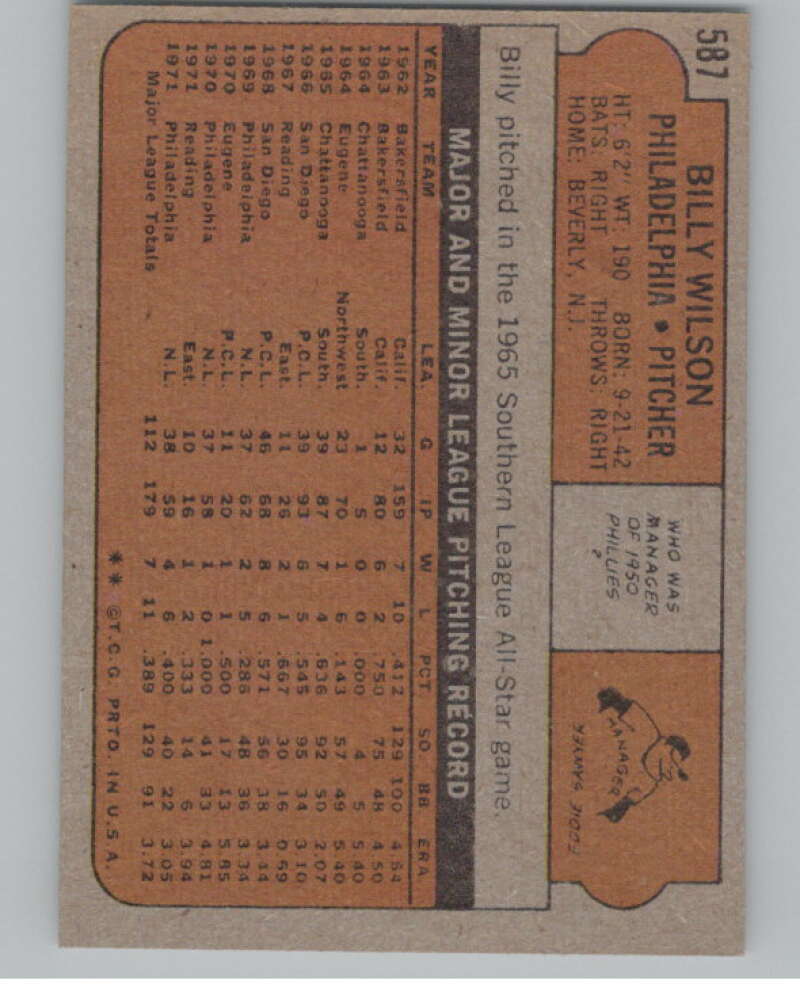 1972 Topps #587 Bill Wilson Philadelphia Phillies V101475 Image 2