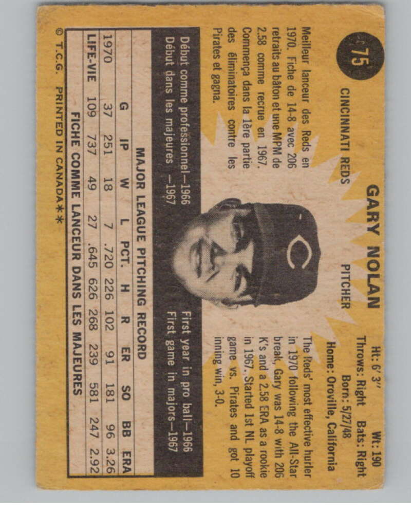1971 O-Pee-Chee #75 Gary Nolan Cincinnati Reds V101507 Image 2
