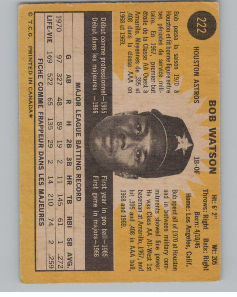 1971 O-Pee-Chee #222 Bob Watson Houston Astros V101532 Image 2