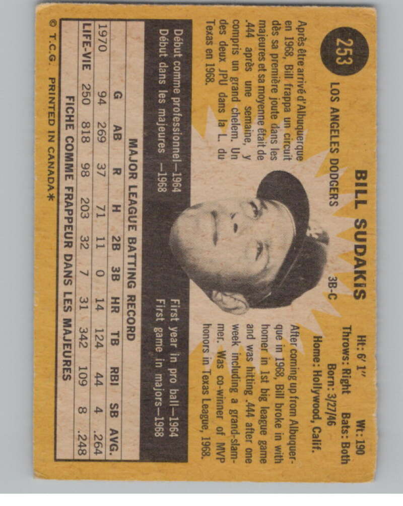 1971 O-Pee-Chee #253 Bill Sudakis Los Angeles Dodgers V101539 Image 2
