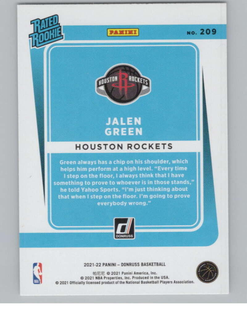 2021-22 Donruss #209 Jalen Green Rated Rookies RC Rookie V101693 Image 2