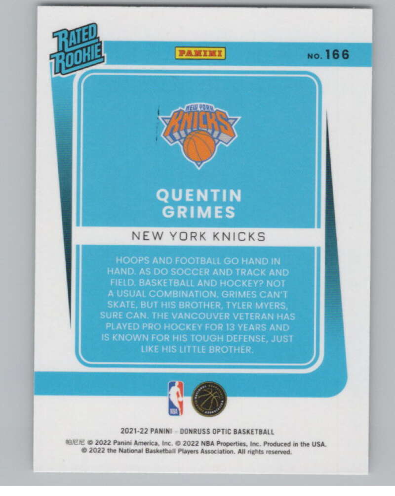 2021-22 Donruss Optic #166 Quentin Grimes Rated Rookies RC Rookie V101694 Image 2