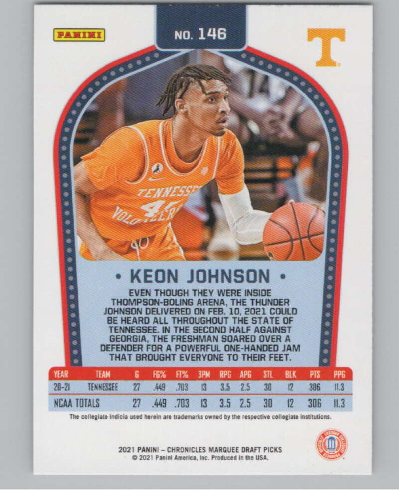 2021-22 Chronicles Draft Picks Marquee Black #146 Keon Johnson V101706 Image 2