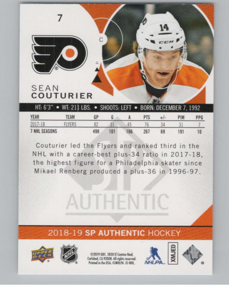 2018-19 SP Authentic Limited Red #7 Sean Couturier V102372 Image 2