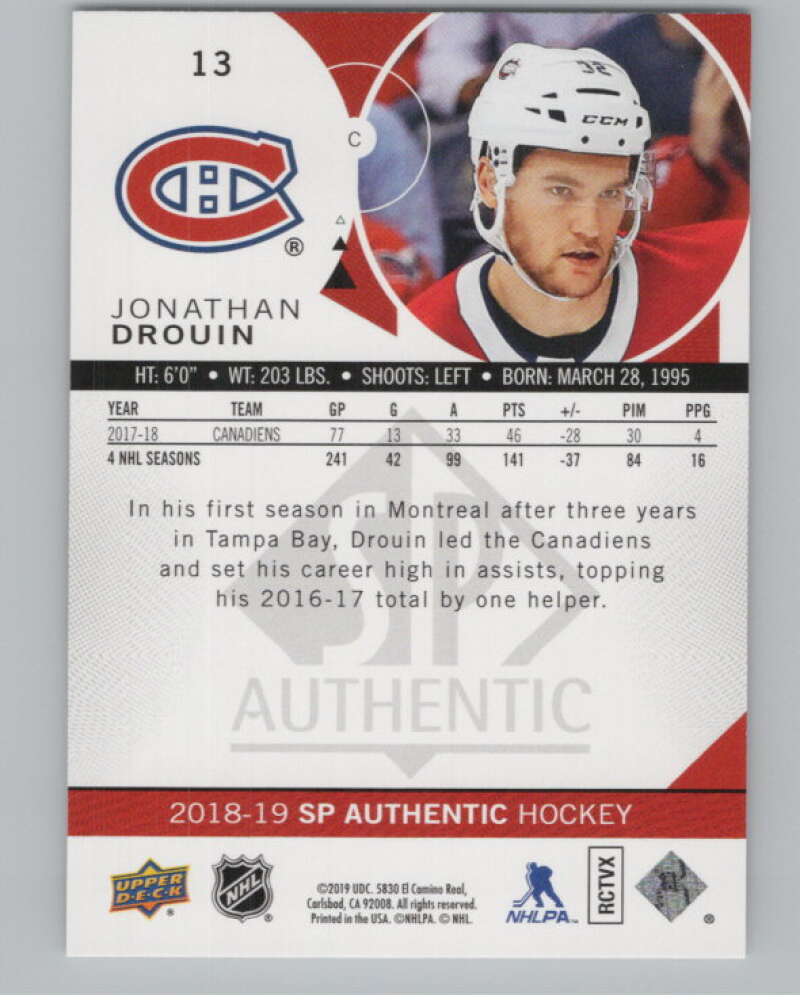 2018-19 SP Authentic Limited Red #13 Jonathan Drouin V102379 Image 2