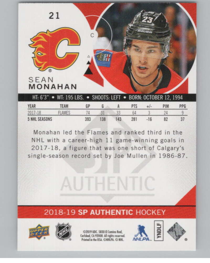 2018-19 SP Authentic Limited Red #21 Sean Monahan V102380 Image 2