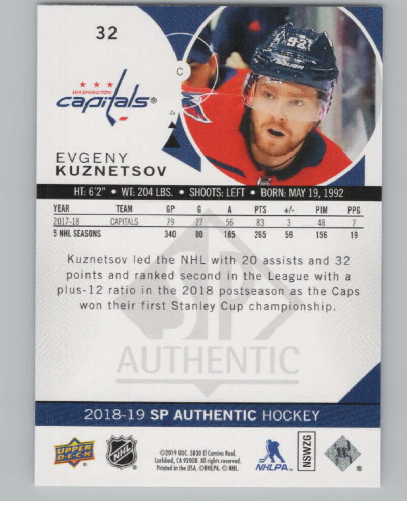 2018-19 SP Authentic Limited Red #32 Evgeny Kuznetsov V102384 Image 2
