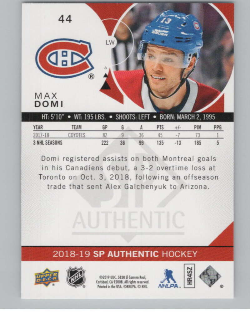 2018-19 SP Authentic Limited Red #44 Max Domi V102394 Image 2