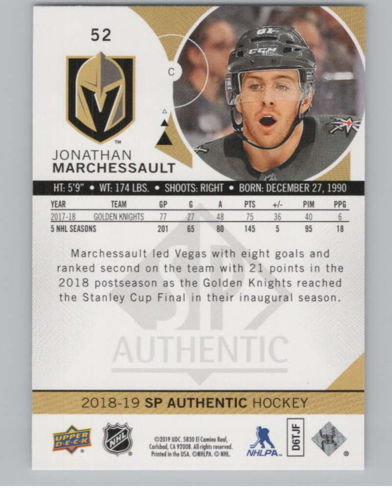 2018-19 SP Authentic Limited Red #52 Jonathan Marchessault V102398 Image 2