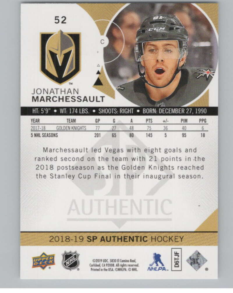 2018-19 SP Authentic Limited Red #52 Jonathan Marchessault V102399 Image 2
