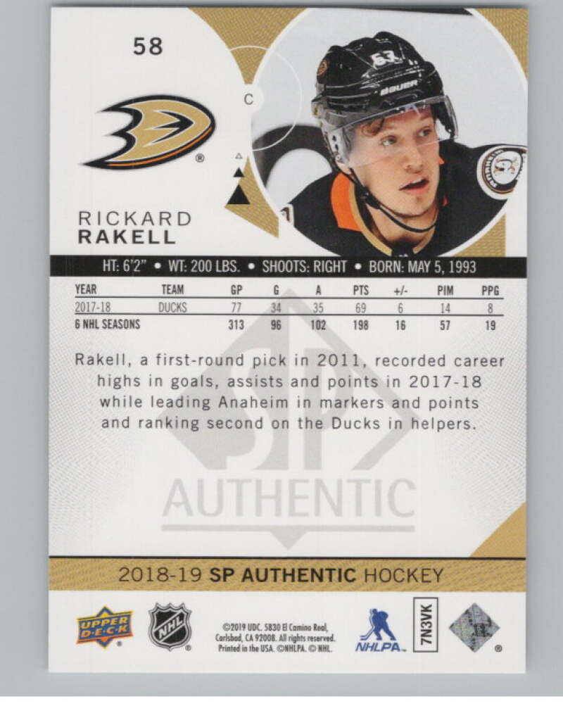 2018-19 SP Authentic Limited Red #58 Rickard Rakell V102400 Image 2