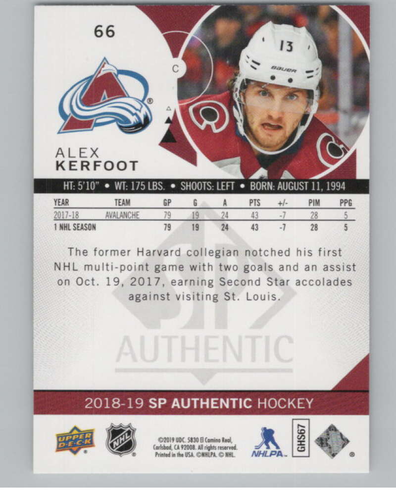 2018-19 SP Authentic Limited Red #66 Alex Kerfoot V102404 Image 2