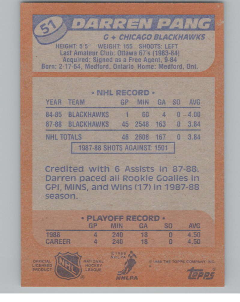 1988-89 Topps #51 Darren Pang RC Rookie V102928 Image 2