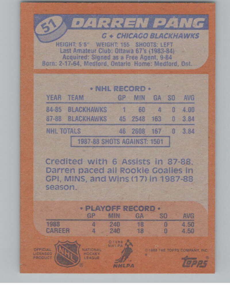 1988-89 Topps #51 Darren Pang RC Rookie V102934 Image 2